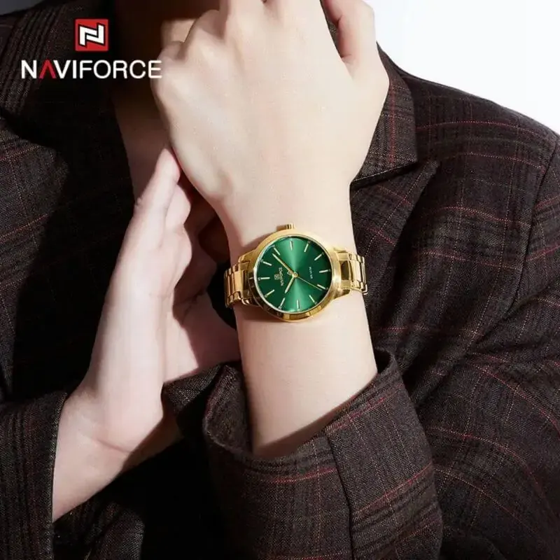 Naviforce Classic Green Dial Gold-tone Ladies Watch- NF5025